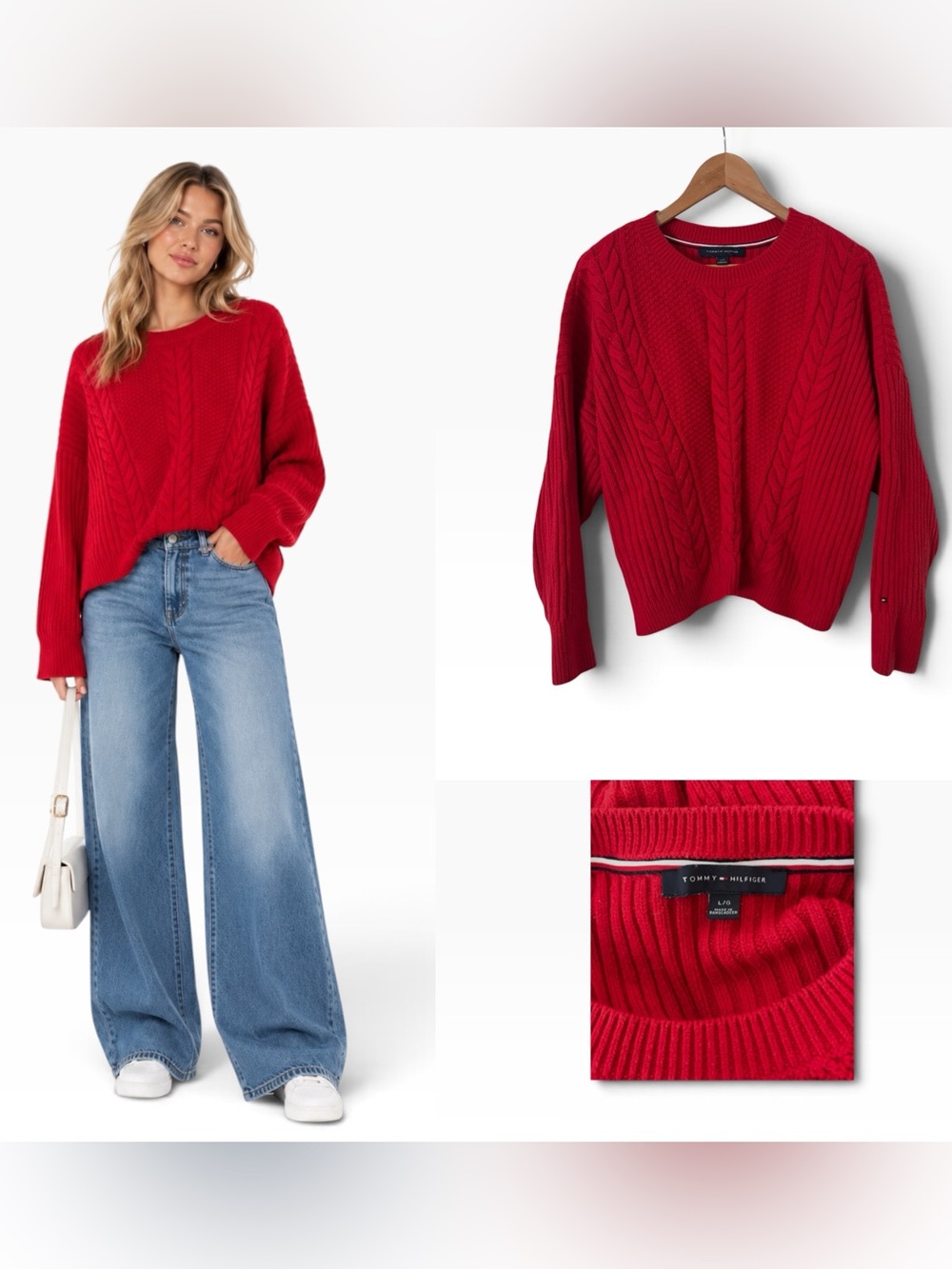 Tommy Hilfiger Red Cable Knit Sweater- Size Large